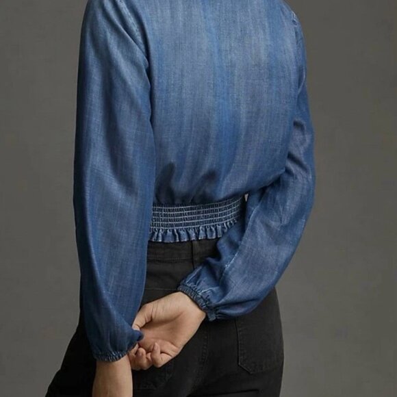 cloth & stone Anthropologie Medium jean top cinched waist - Picture 2 of 5